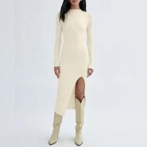 Lalavon Cream Knitted Sweater Dress Long Sleeve Size Large Long Length